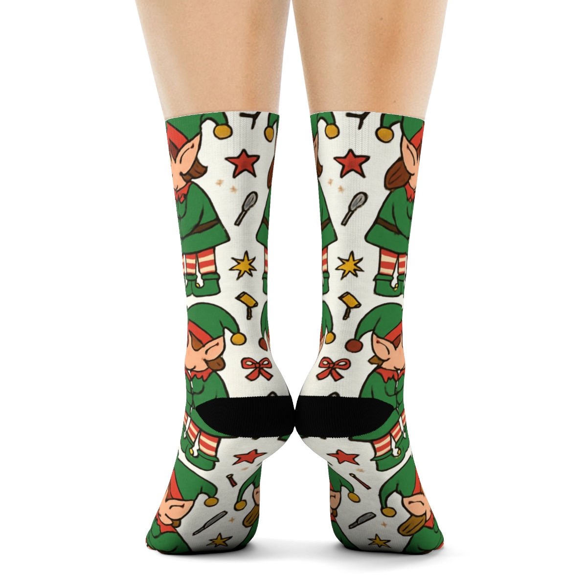 Elf Workshop Christmas Mirrored Pair Motif custom crew socks