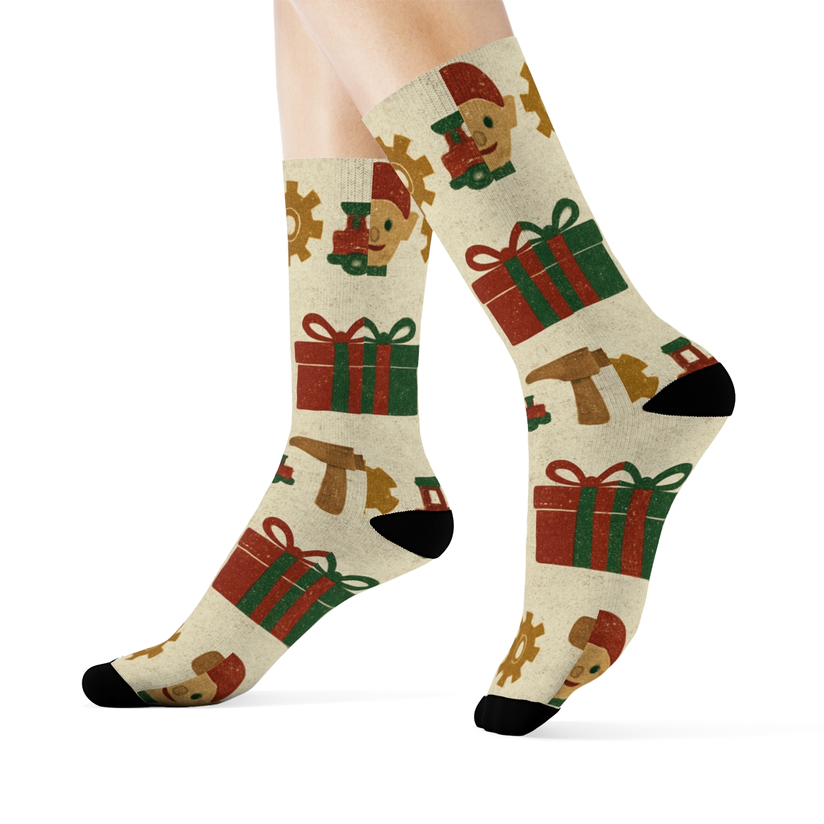 Elf Workshop Grid Bands trendy patterned crew socks