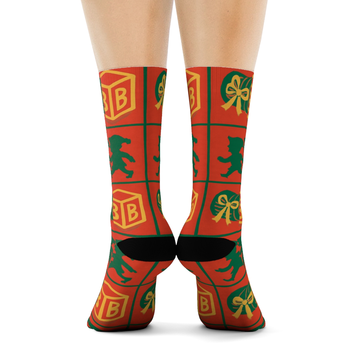 Elf Workshop Grid With Holiday Pattern soft everyday crew socks