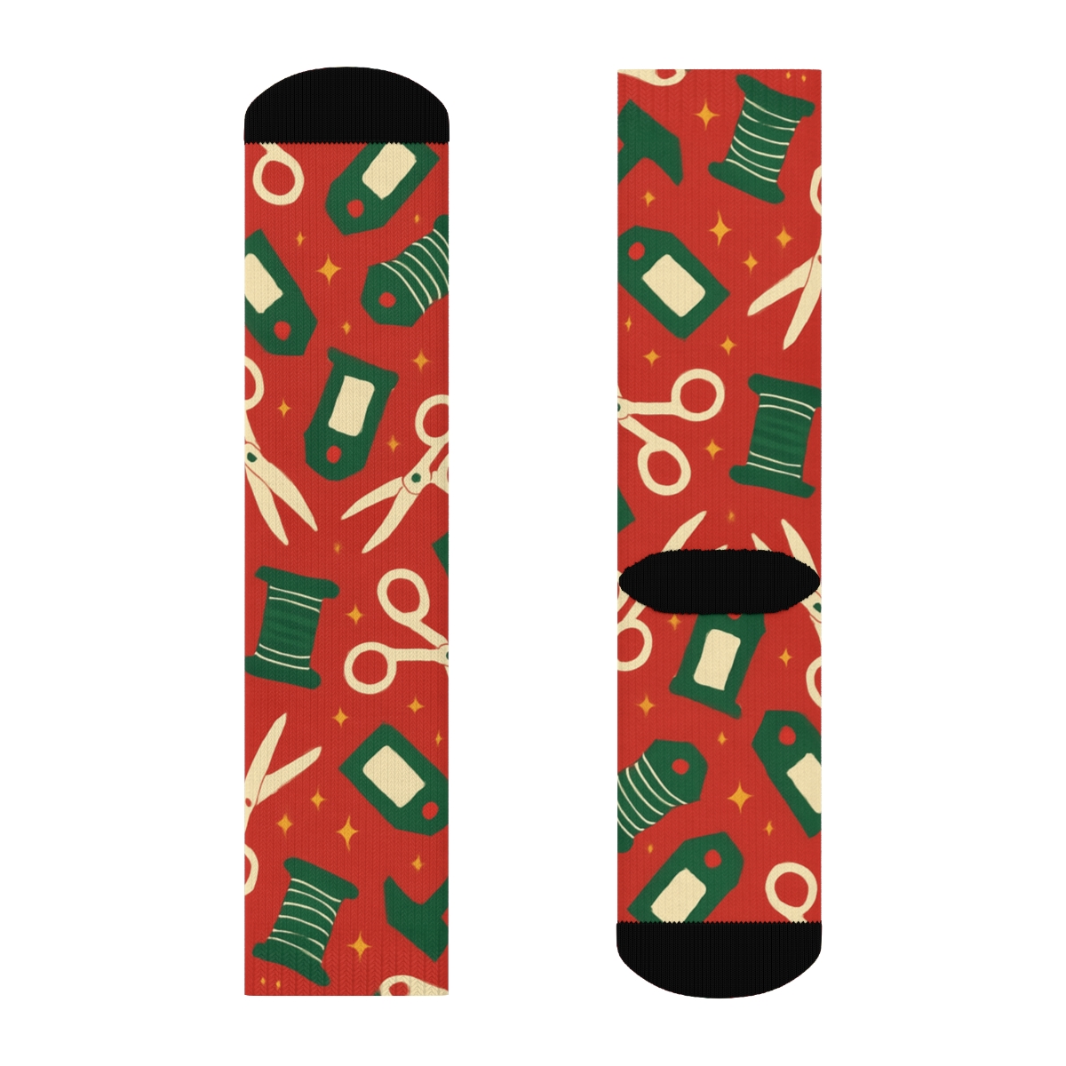 Elf Workshop Tools Xmas Tessellation On Red trendy patterned crew socks