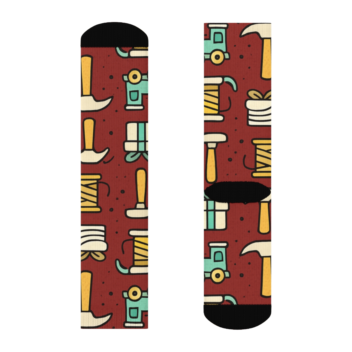 Elf Workshop Xmas Tool Icons On Red soft everyday crew socks
