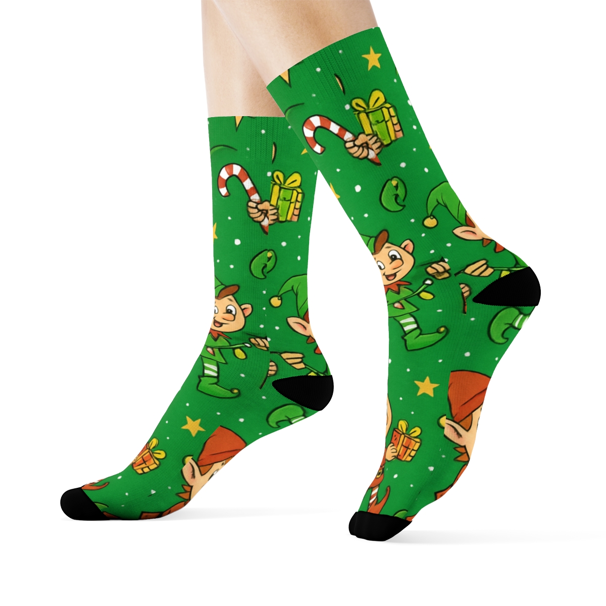 Elves In Diagonal Xmas Workshop Parade personalized crew socks