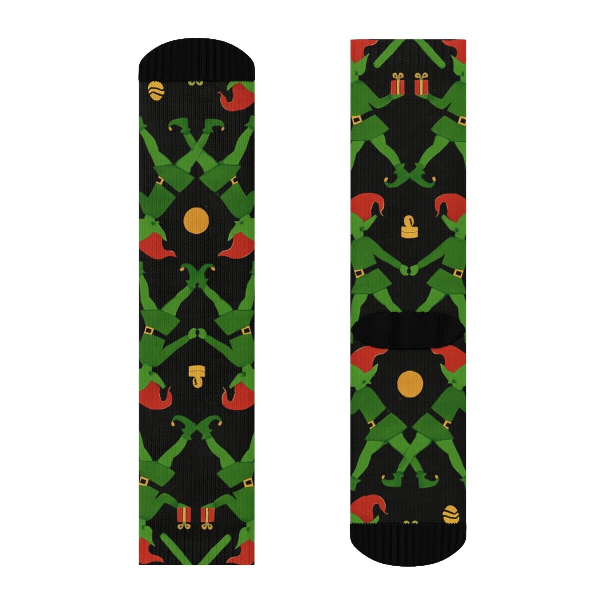 Elves In Workshop, Holiday Mirrored Pair Design unique graphic crew socks