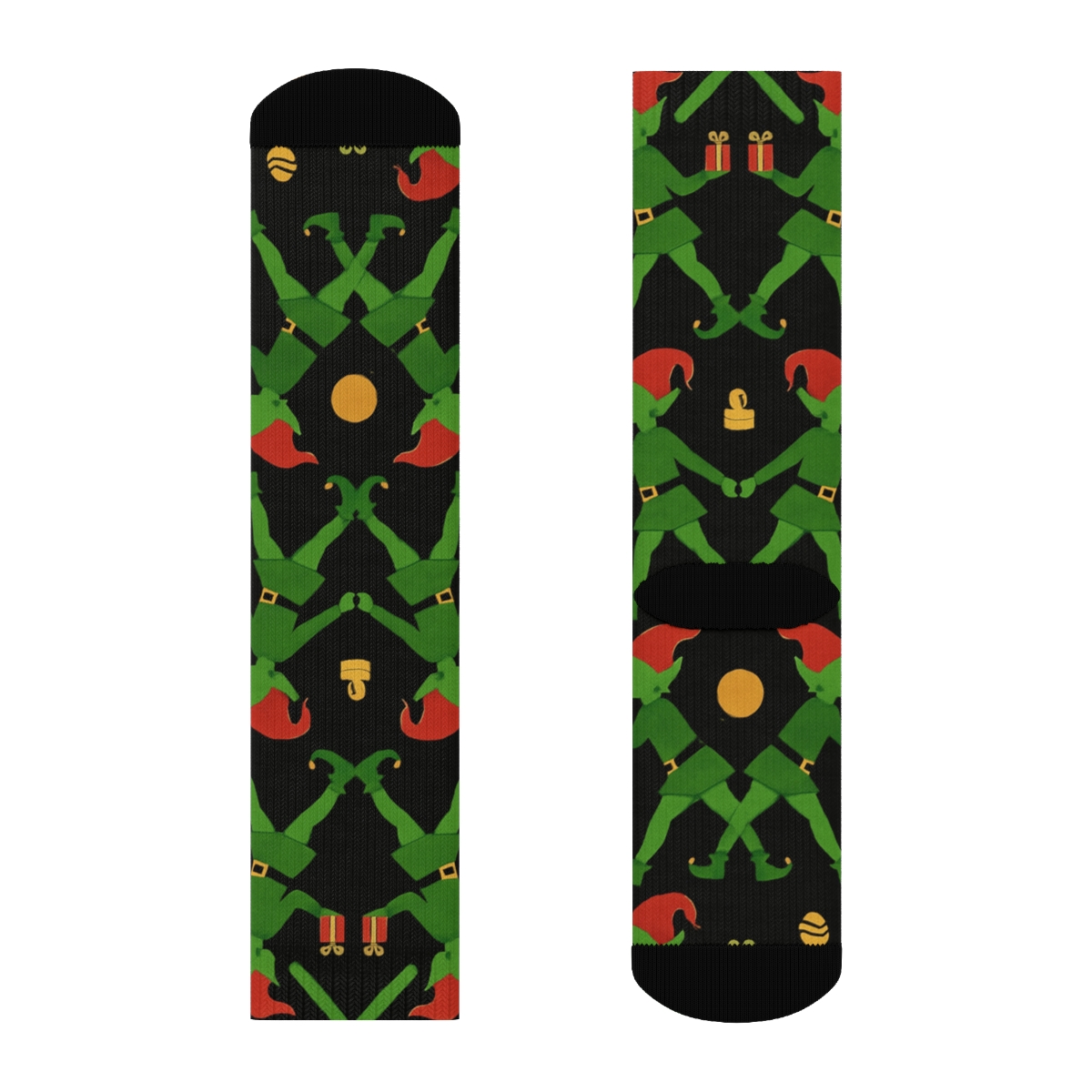 Elves In Workshop, Holiday Mirrored Pair Design unique graphic crew socks