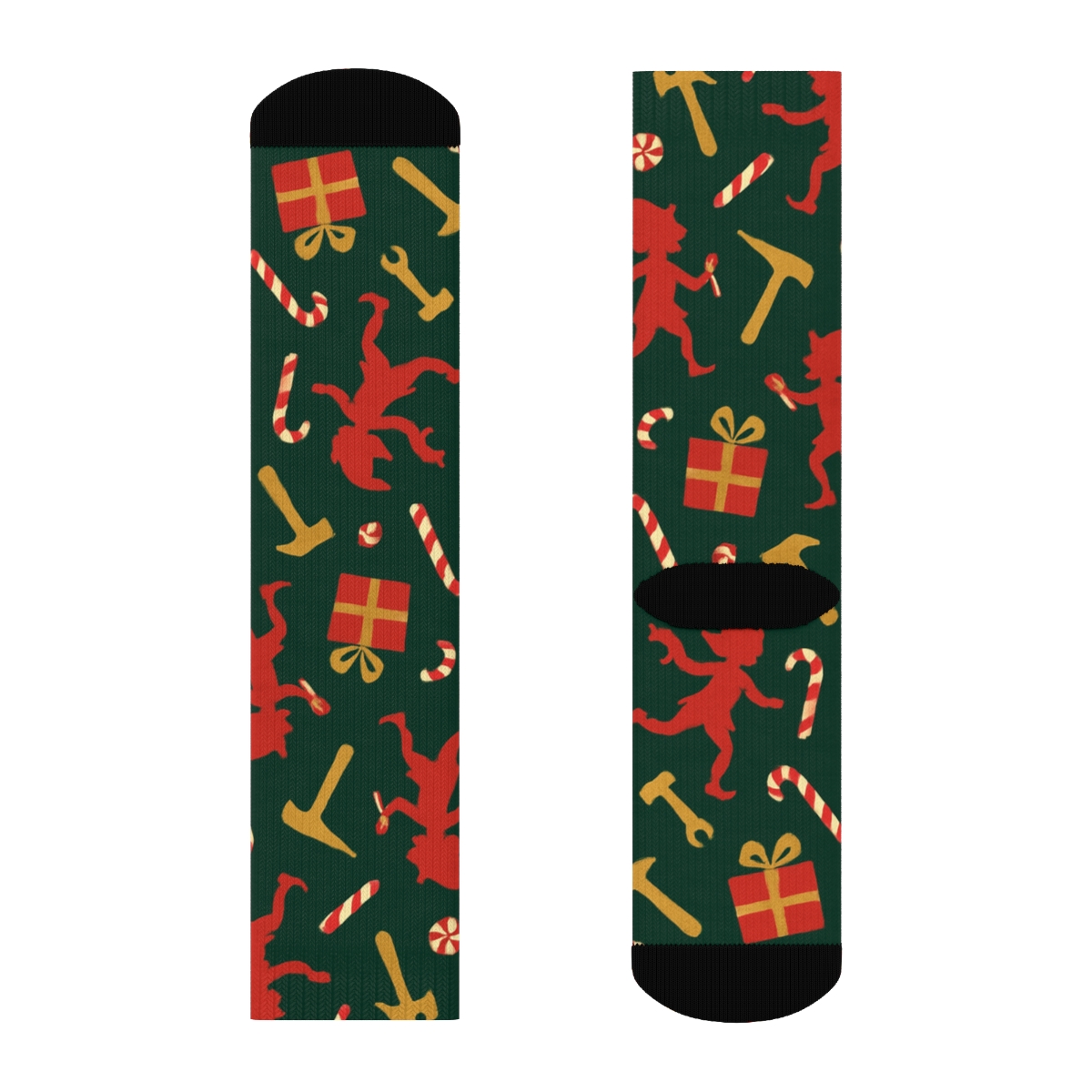 Elves Workshop Scatter On Forest Green soft everyday crew socks