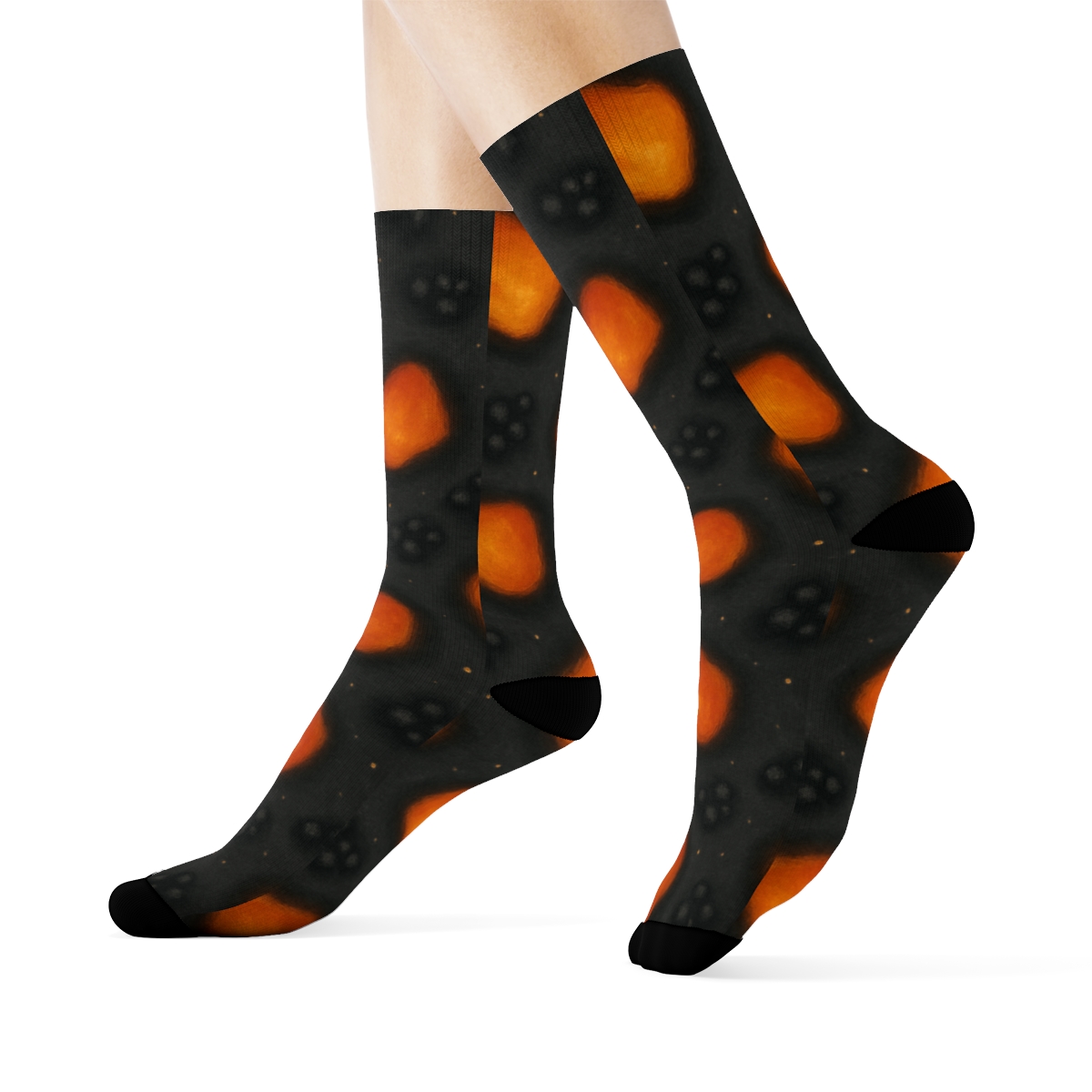 Ember Scatter On Soot Ground, Woven Heart Ending designer printed crew socks