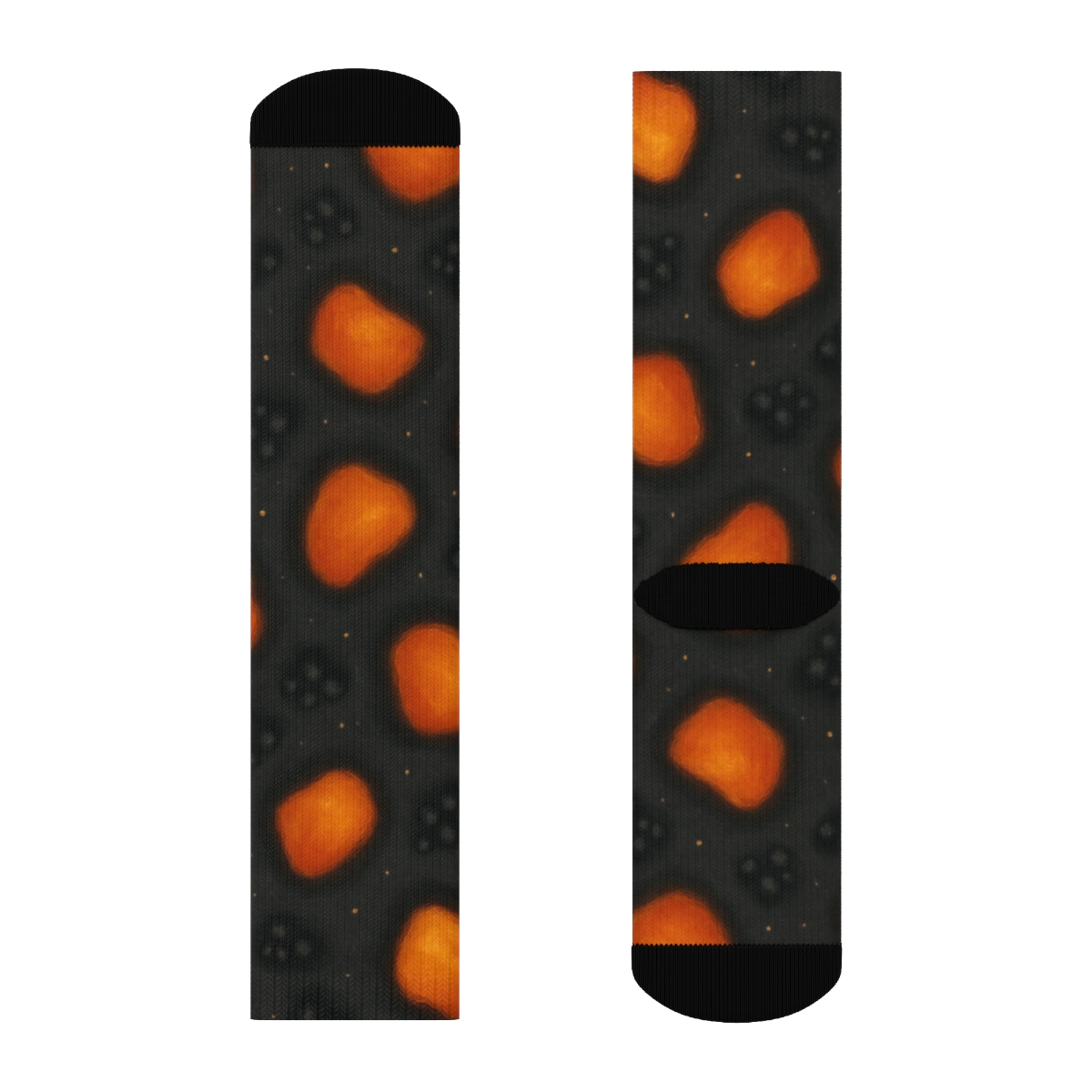 Ember Scatter On Soot Ground, Woven Heart Ending designer printed crew socks