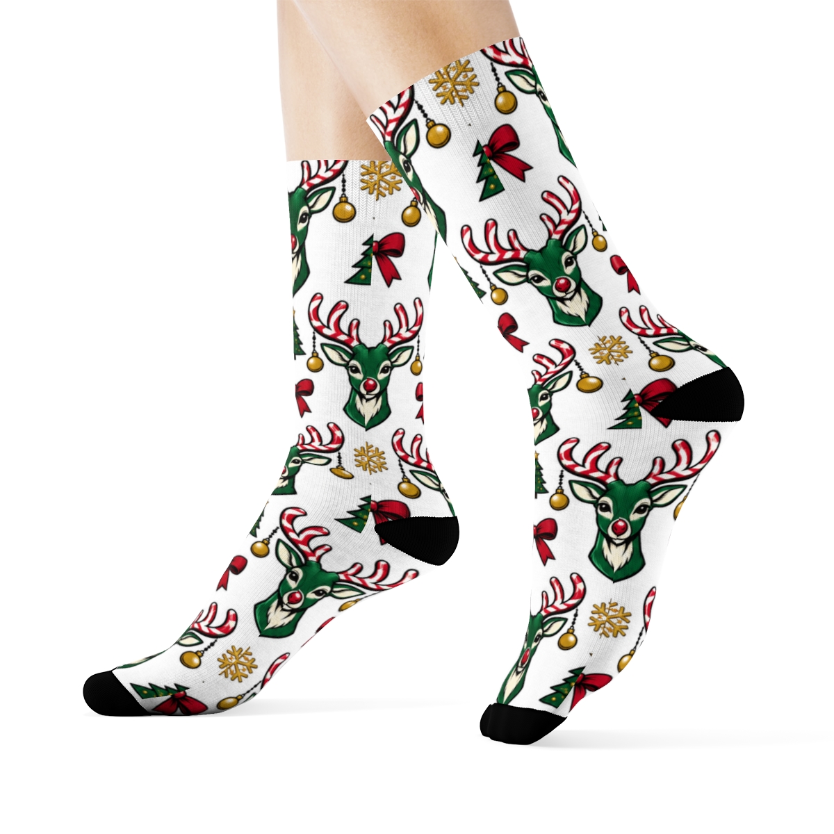 Emerald Deer Candy Bauble Pop Mosaic On White Background custom crew socks [AI-badb37a4-eb2d501a1183]