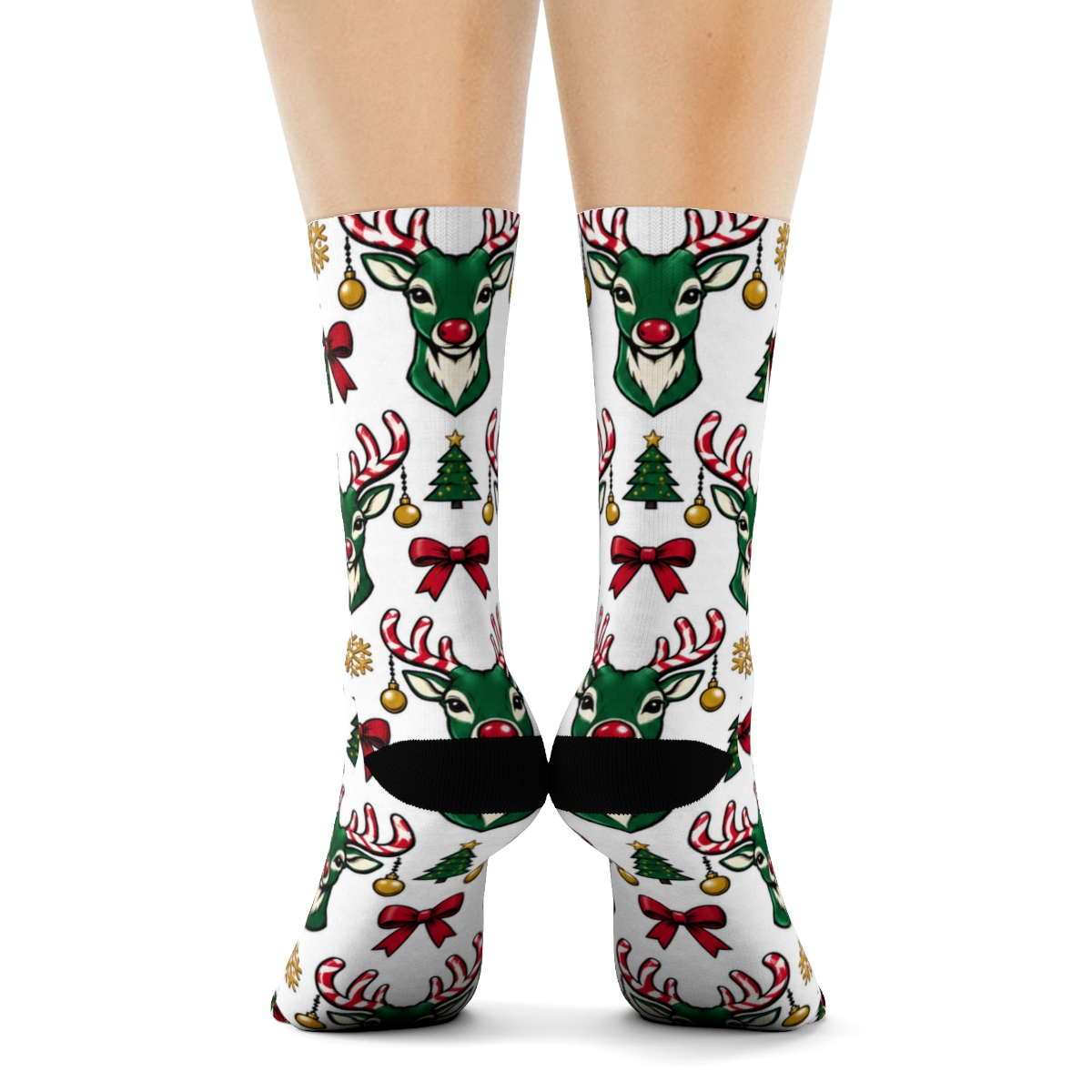 Emerald Deer Candy Bauble Pop Mosaic On White Background custom crew socks [AI-badb37a4-6fb39169b167]