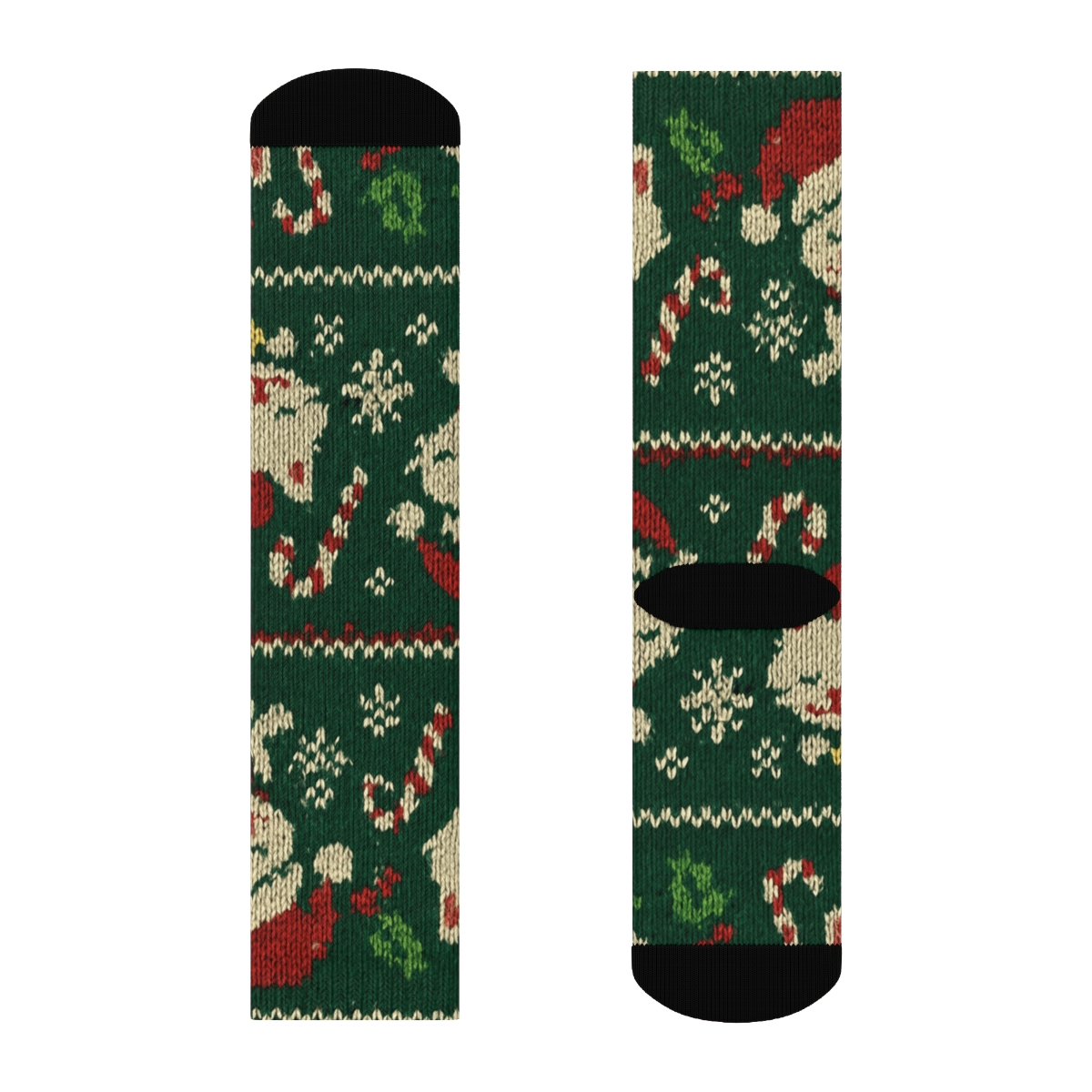 Emerald Knitted Christmas Kittens Fair Isle Repeat trendy patterned crew socks