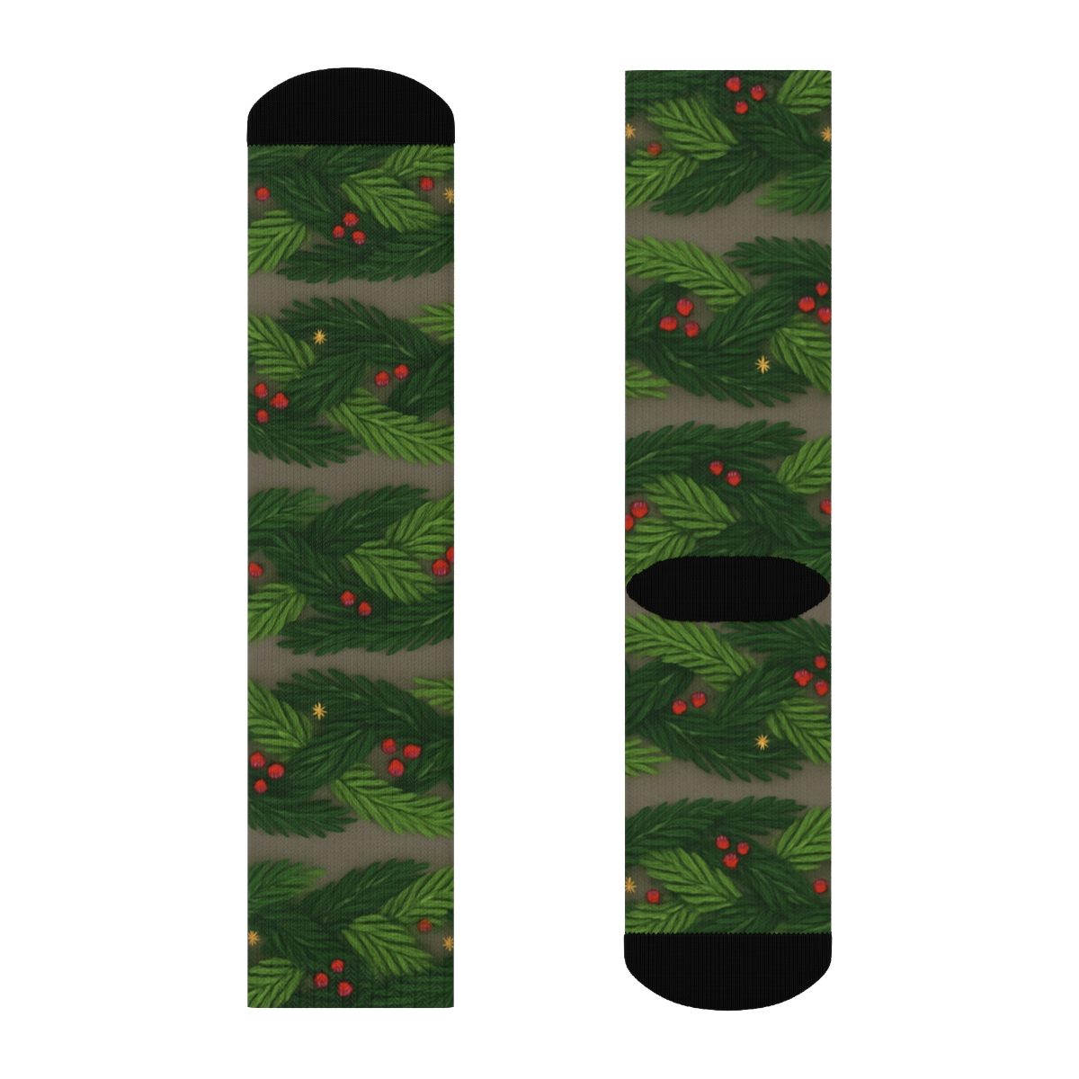 Evergreen Branch Xmas Weave Bands unique graphic crew socks