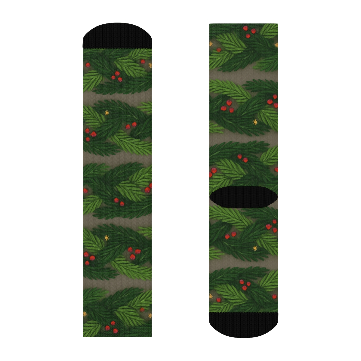Evergreen Branch Xmas Weave Bands unique graphic crew socks