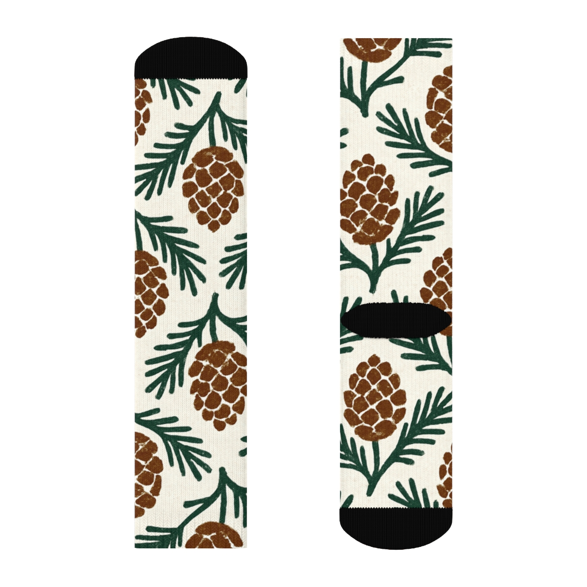 Evergreen Branches Pine Cone Tile soft everyday crew socks