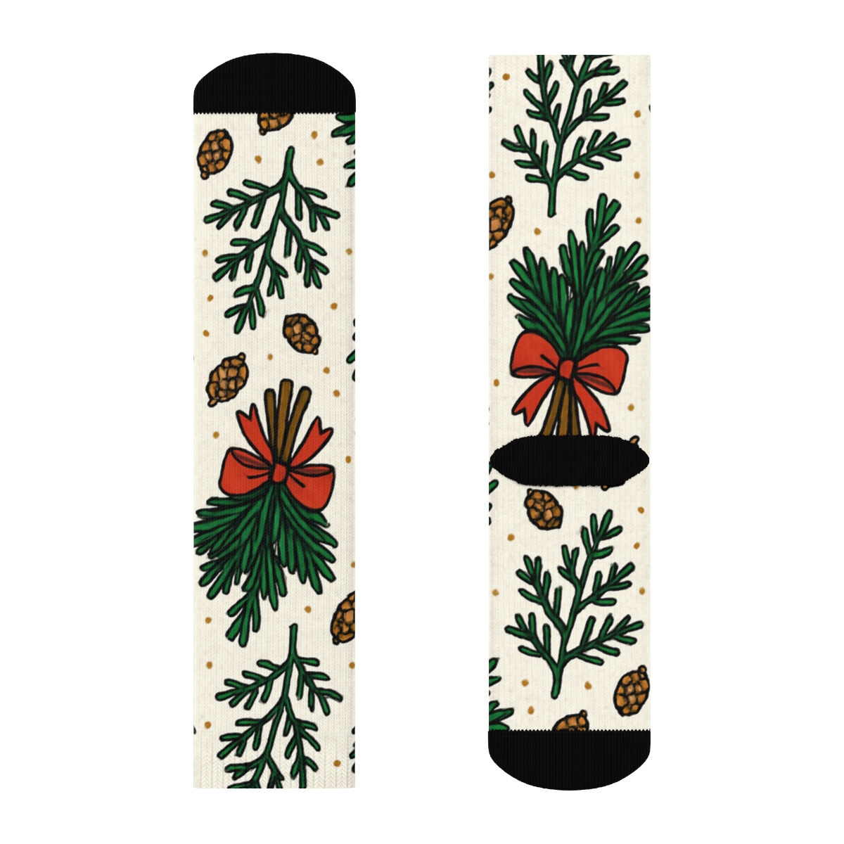 Evergreen Branches With Ribbon Garland Grid personalized crew socks