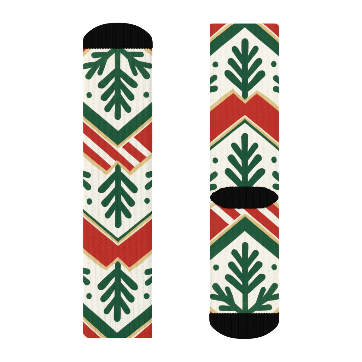 Evergreen Chevron With Candy Cane Accent On White comfortable cotton crew socks