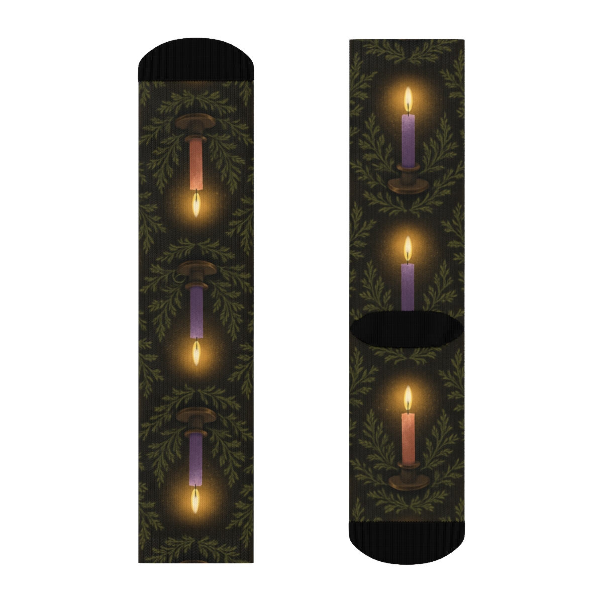 Evergreen Halo Glow Pattern Advent Candles unique graphic crew socks