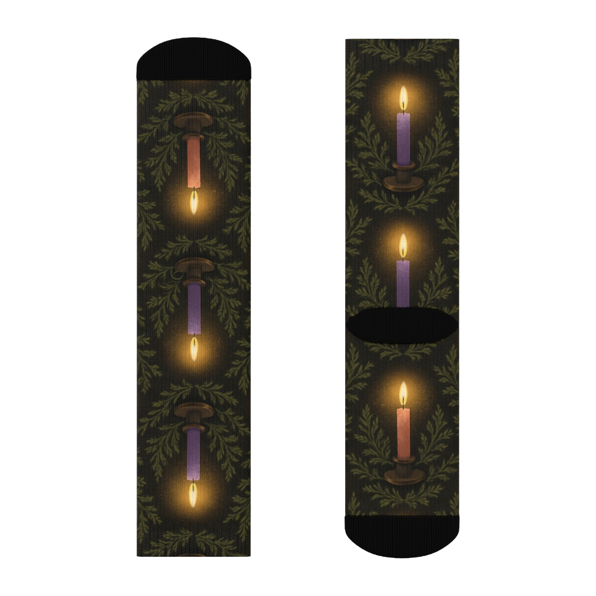 Evergreen Halo Glow Pattern Advent Candles unique graphic crew socks