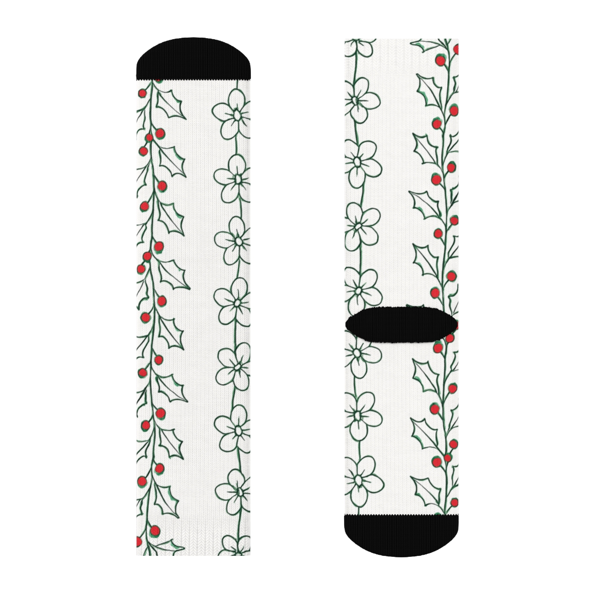 Evergreen Holly Garland Stripe trendy patterned crew socks