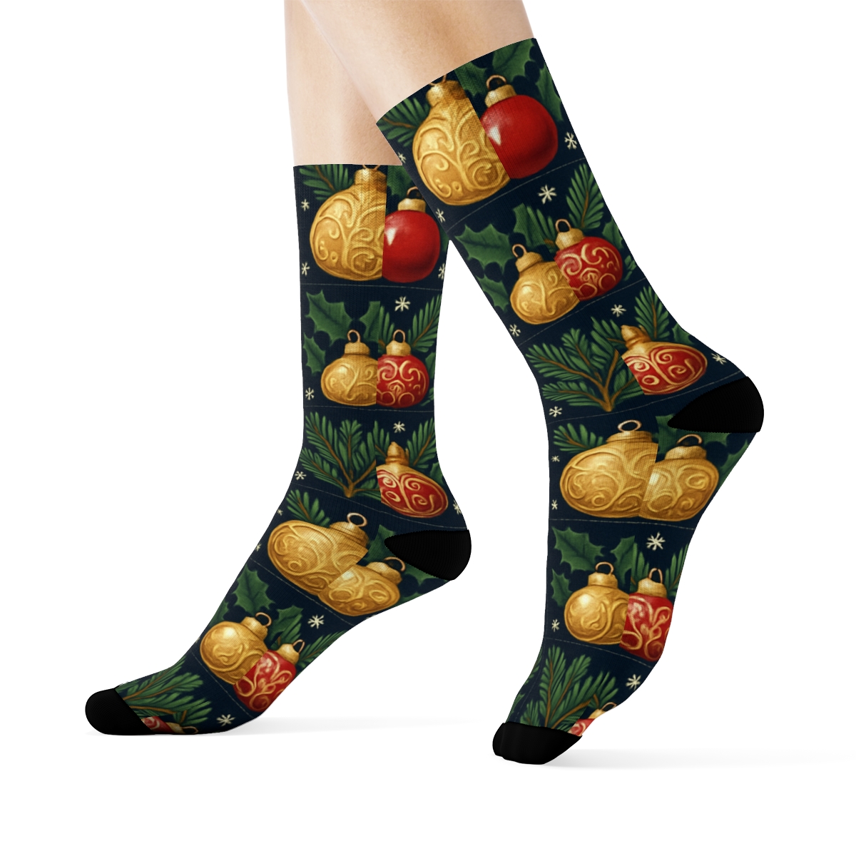 Evergreen Ornament Grid unique graphic crew socks