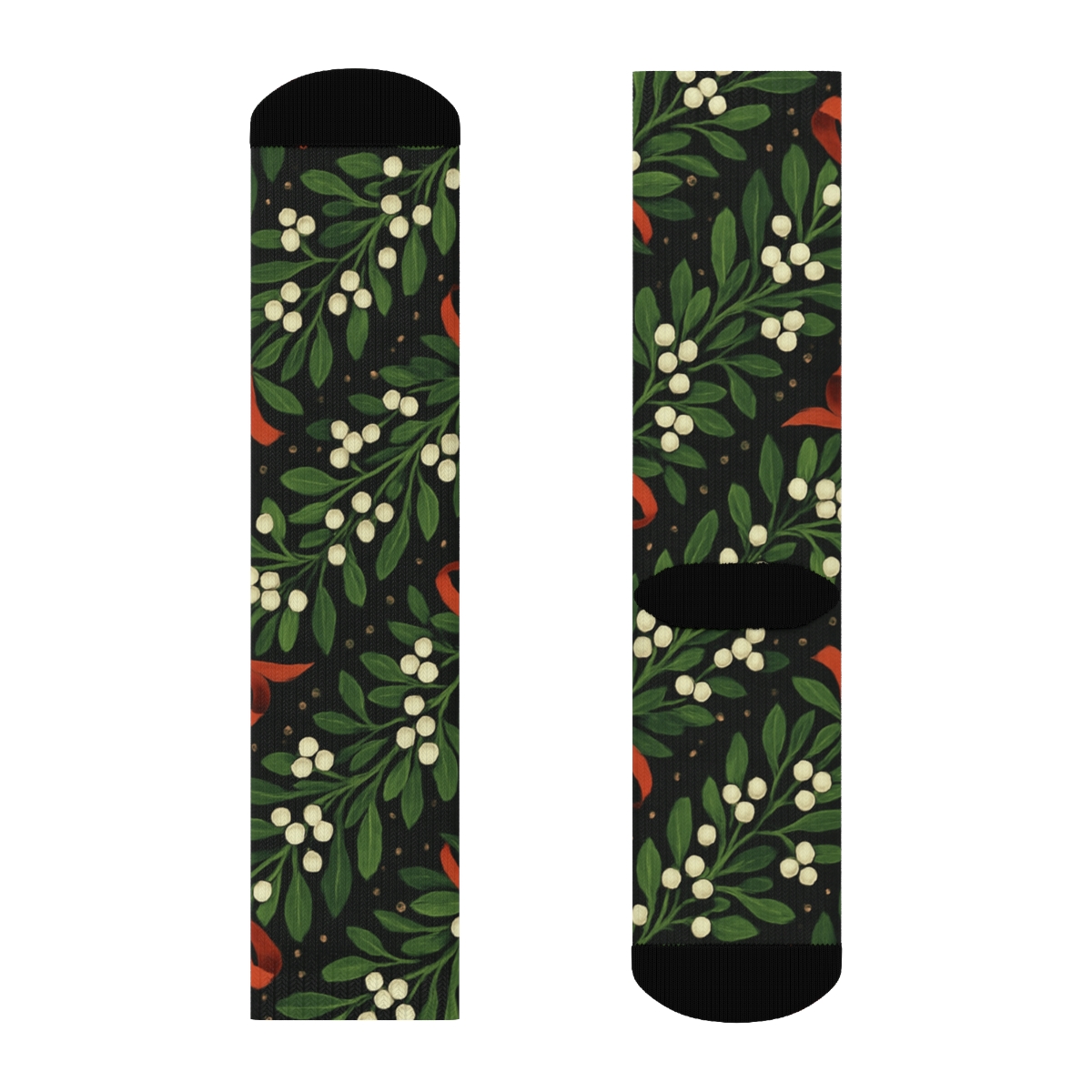 Evergreen Ribboned Mistletoe-Collage Bands stylish athletic crew socks