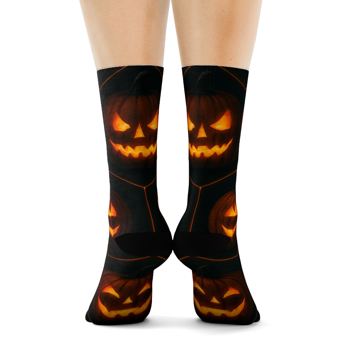 Glowing Jack O Lantern Hexagonal Tile On Black Background stylish athletic crew socks