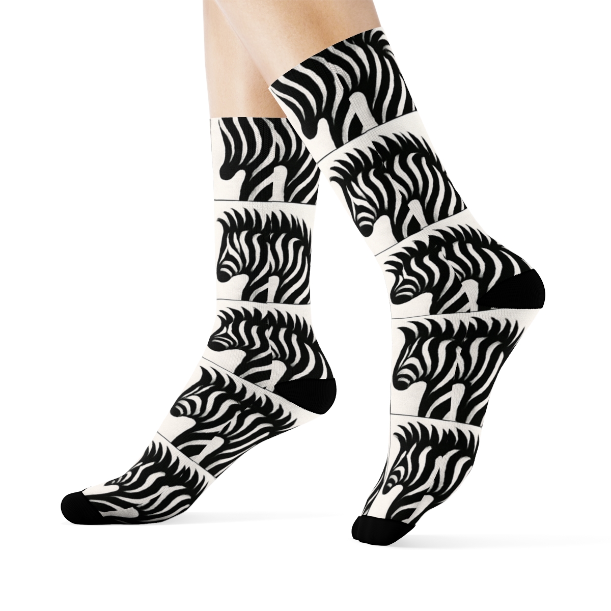 Monochrome Zebra Mane Wave Grid stylish athletic crew socks