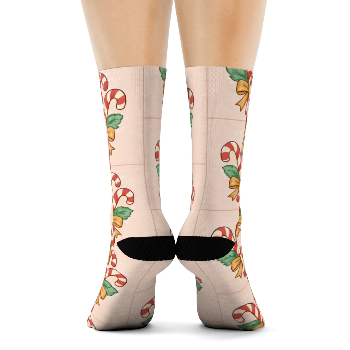 Candy Canes Bouquet Tiles On Soft Blush stylish athletic crew socks