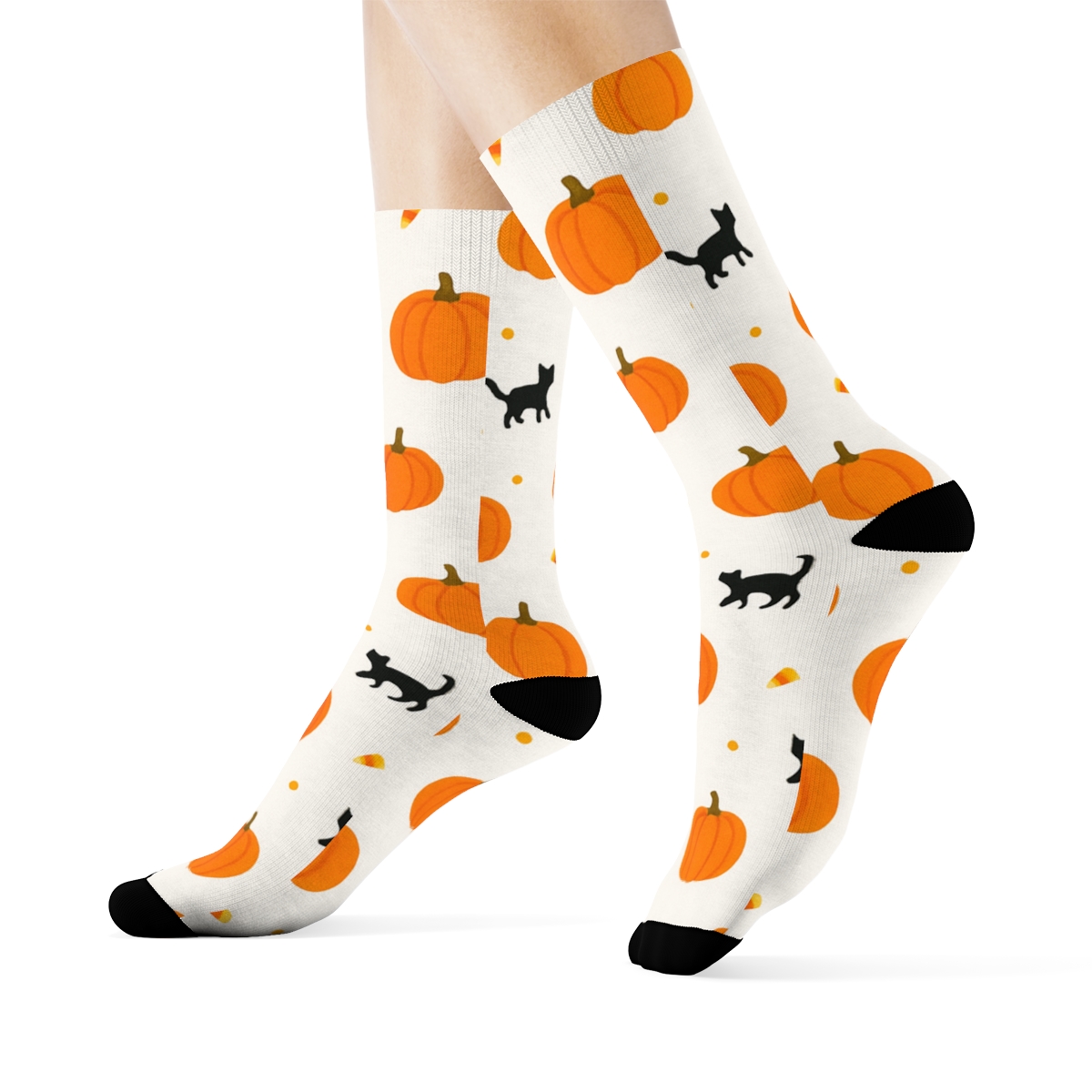 Scattered Pumpkin Field On White Background soft everyday crew socksScattered Pumpkin Field on White Background Crew Socks - Image 3