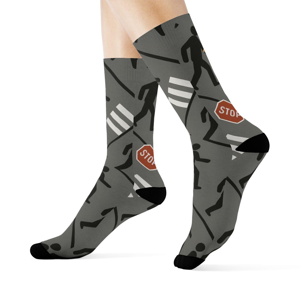 Street Gray Minimal Tile With Crossing Guard Icons comfortable cotton crew socks