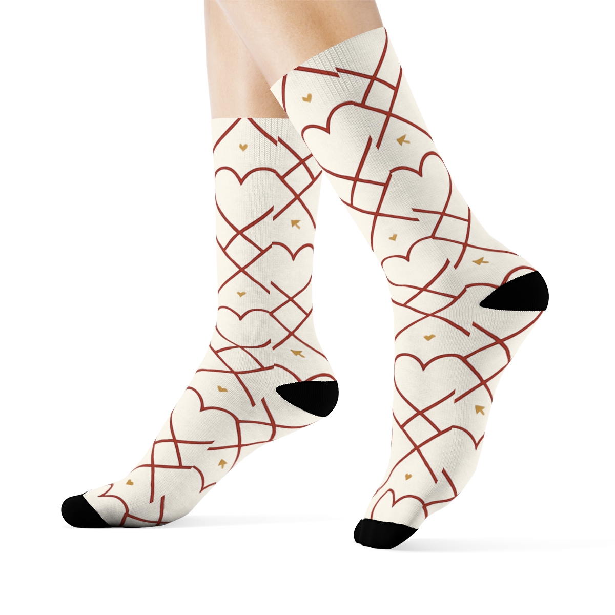 Outline Heart Lattice On Ivory Background, Valentines personalized crew socks