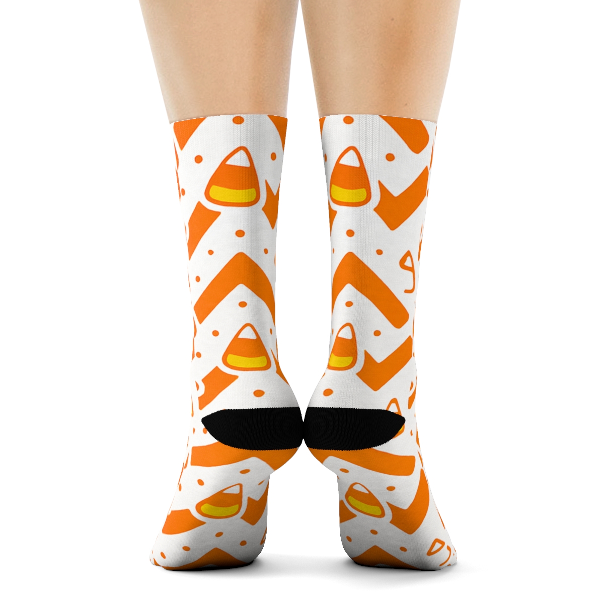 Orange Candy Corn Zigzag Lattice On White Background soft everyday crew socks