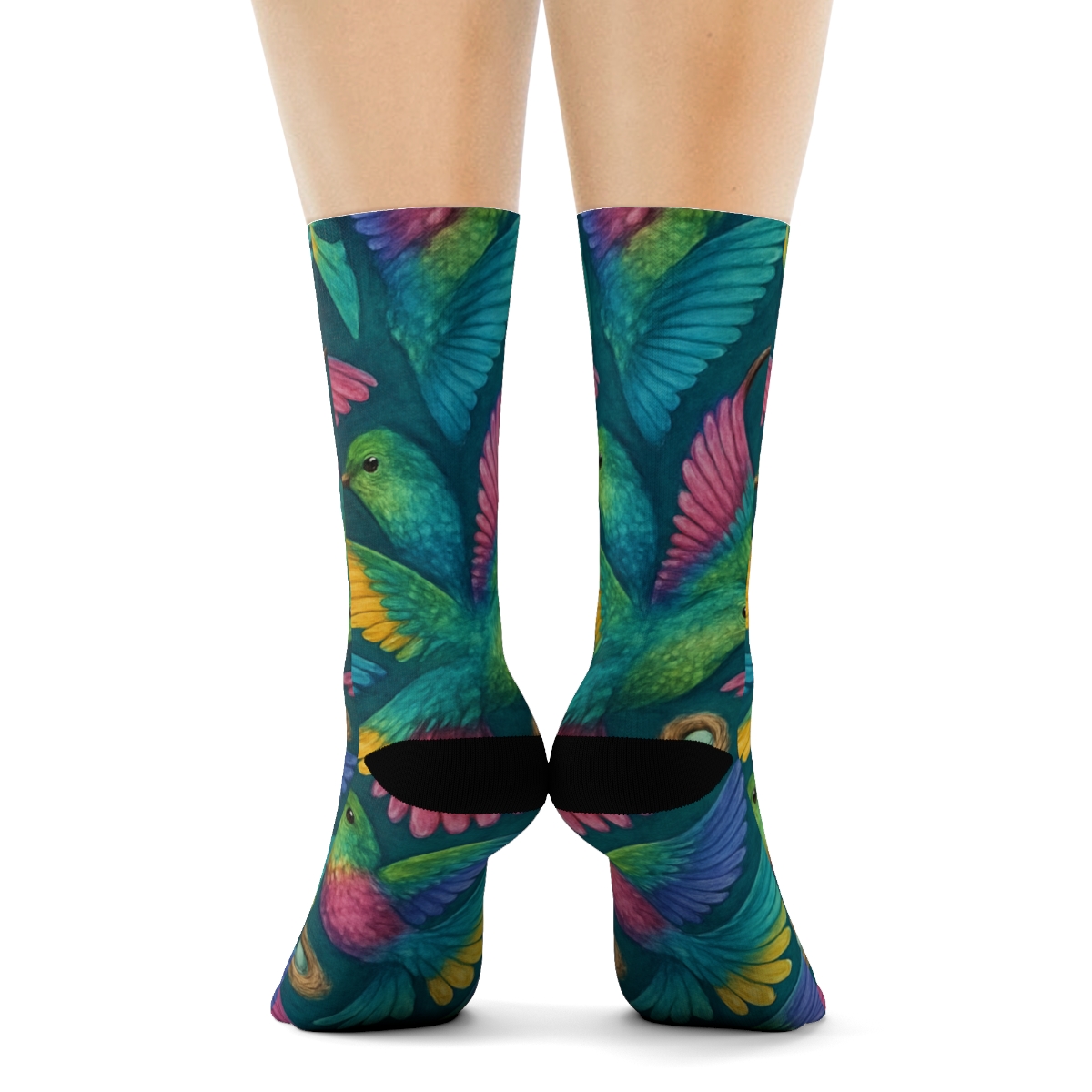 Hummingbird Wing Vortex Tessellation On Deep Teal Background stylish athletic crew socks