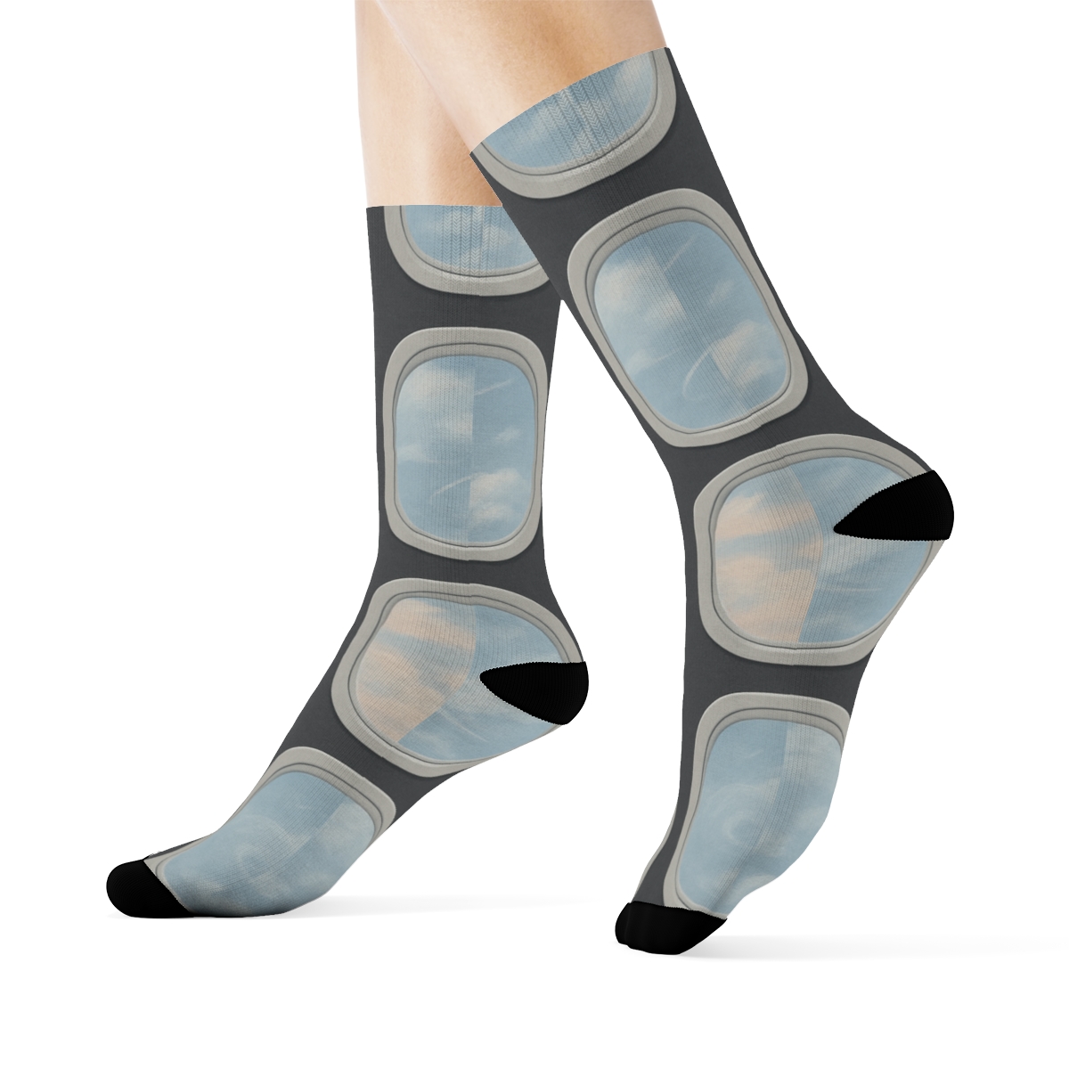Airplane Window Grid With Sky Gradient Panels personalized crew socks