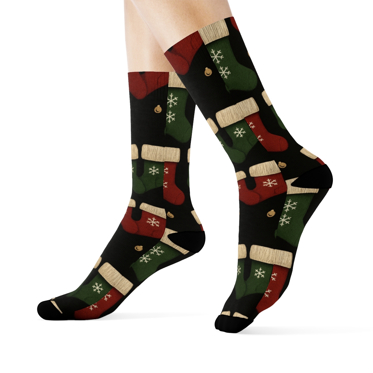 Christmas Stocking Mirror Pair Tiles On Black premium sports crew socks
