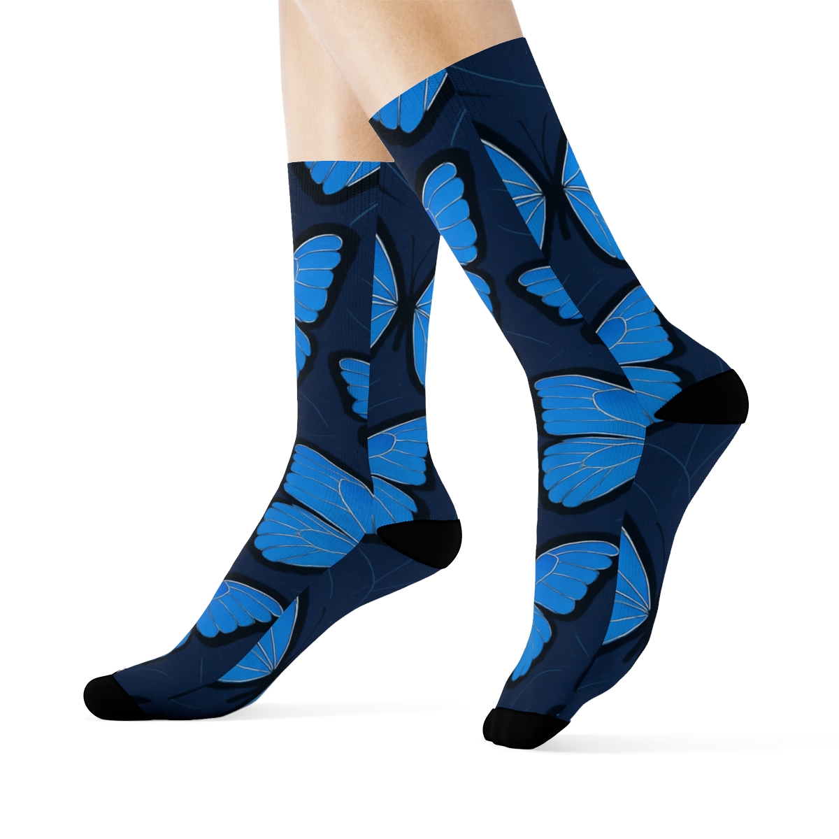 Iridescent Morpho Wing Lattice On Midnight Navy comfortable cotton crew socks