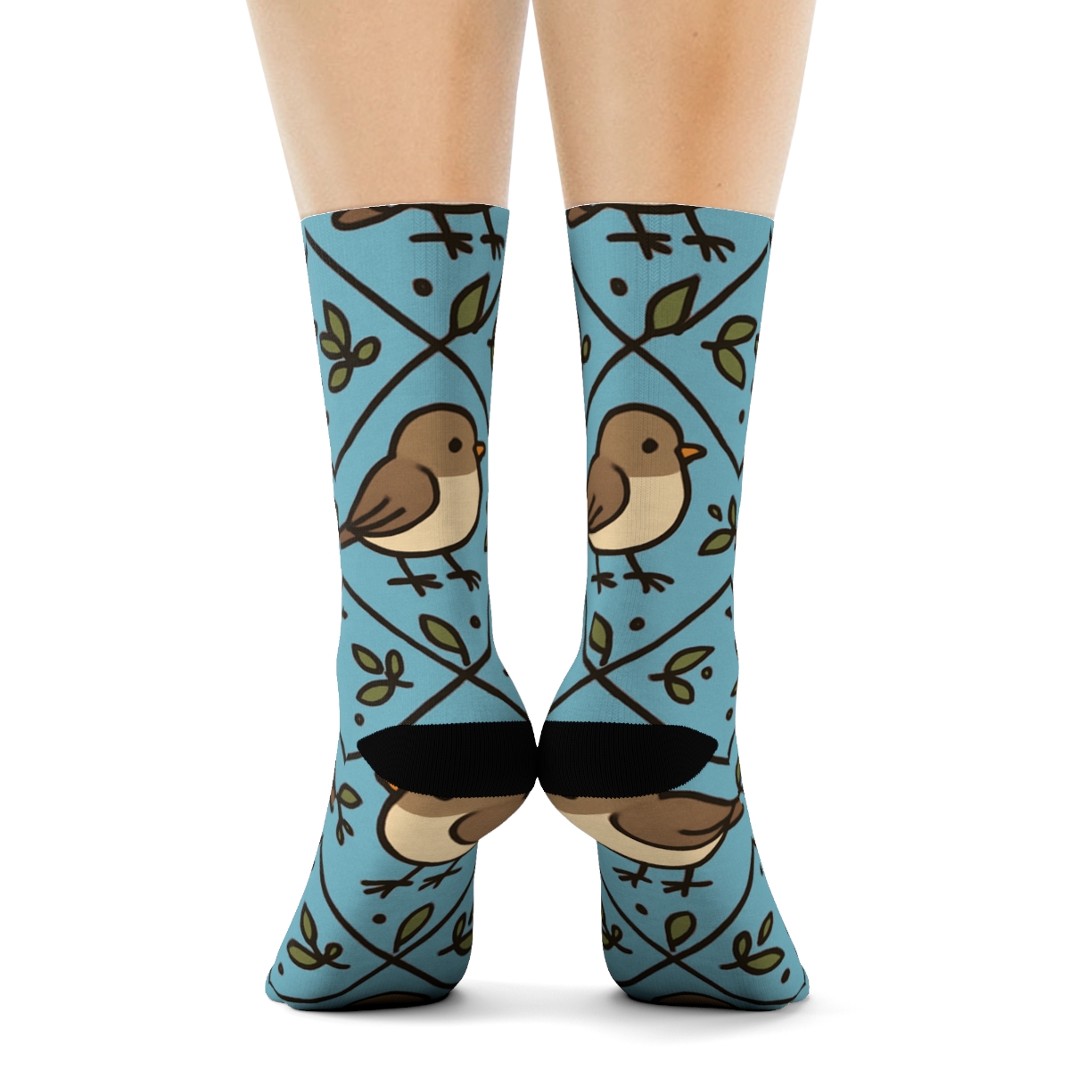 Bird Chorus Lattice In Spring Air designer printed crew socks