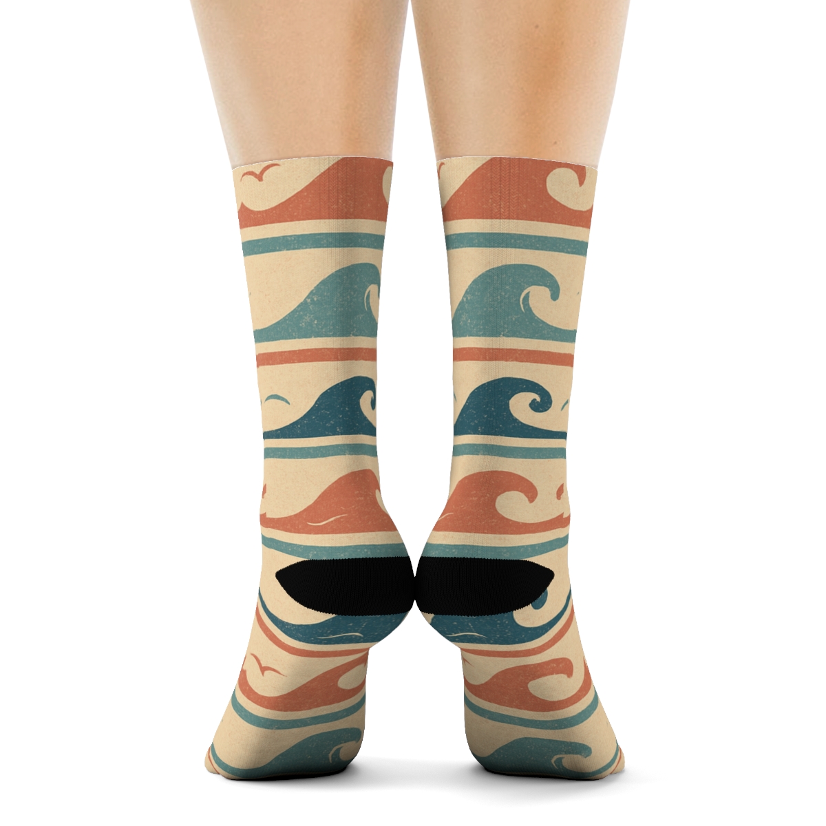 Vintage Surf Break Bands On Warm Sand designer printed crew socks