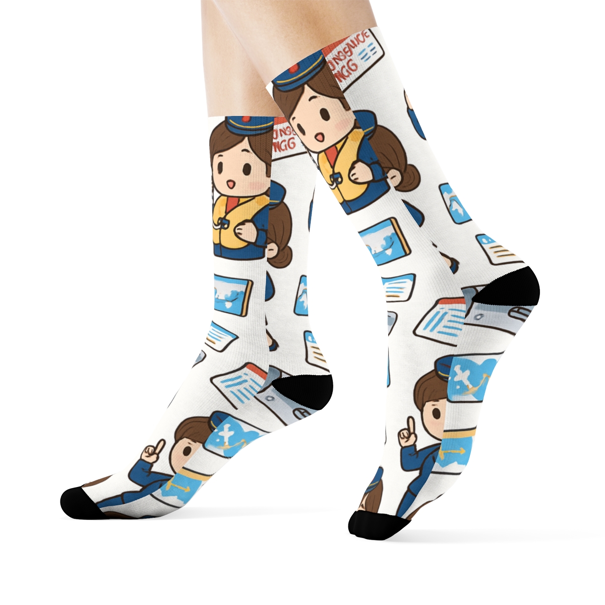 Runway Route Mosaic With Sky Flight Attendant comfortable cotton crew socks