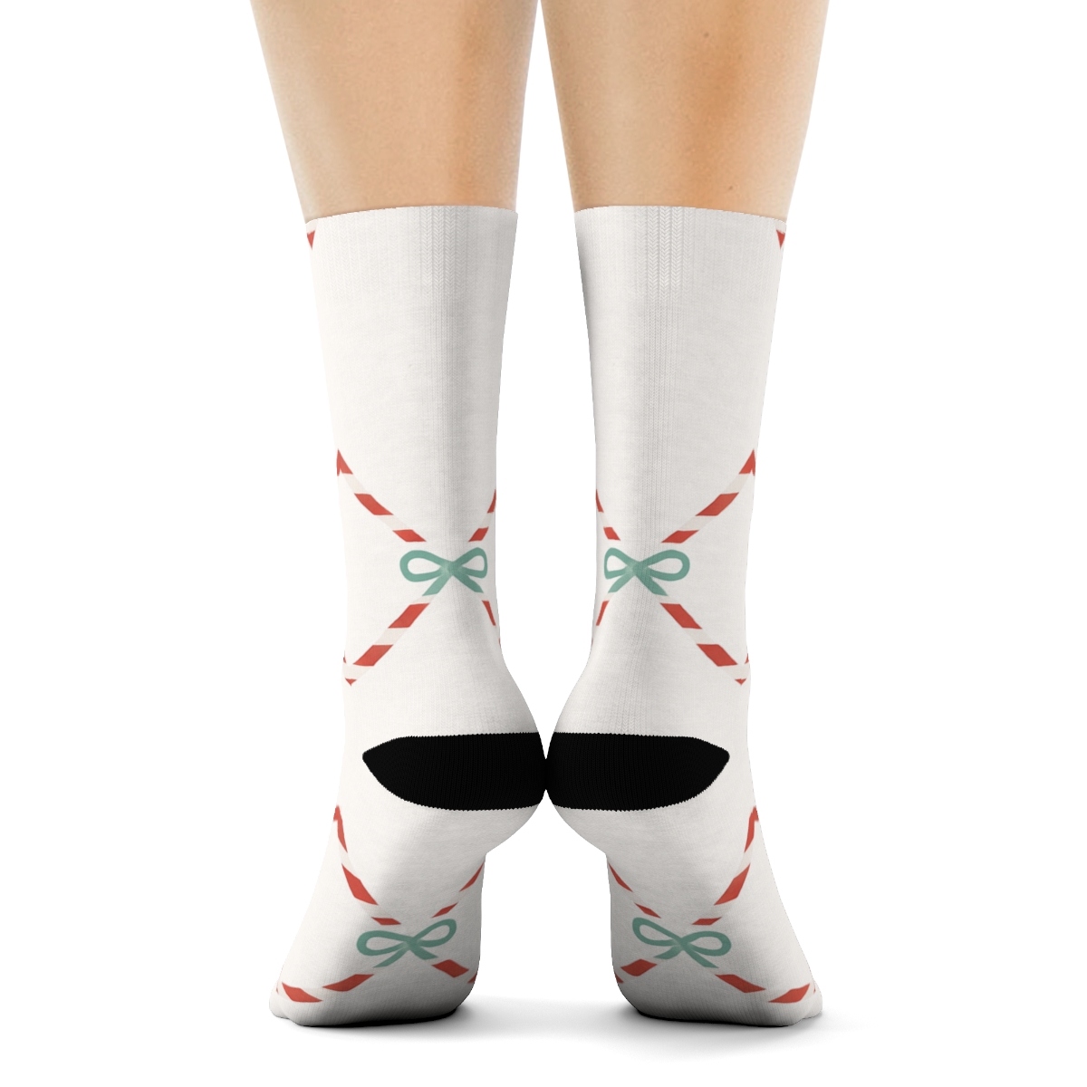 Minimal Candy Canes Diagonal Lattice On White soft everyday crew socks