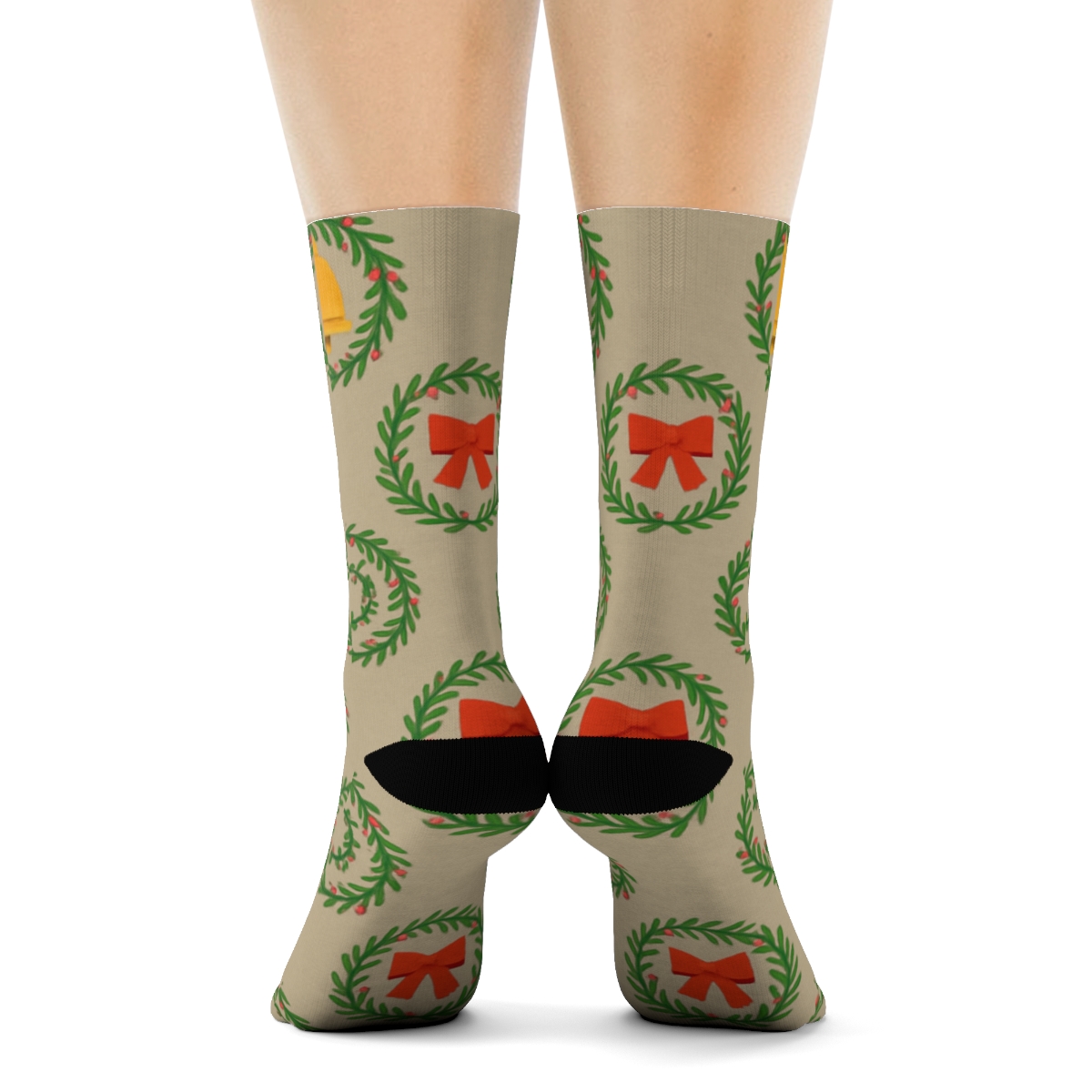 Mini Wreath Grid Xmas Sprig Tiles designer printed crew socks