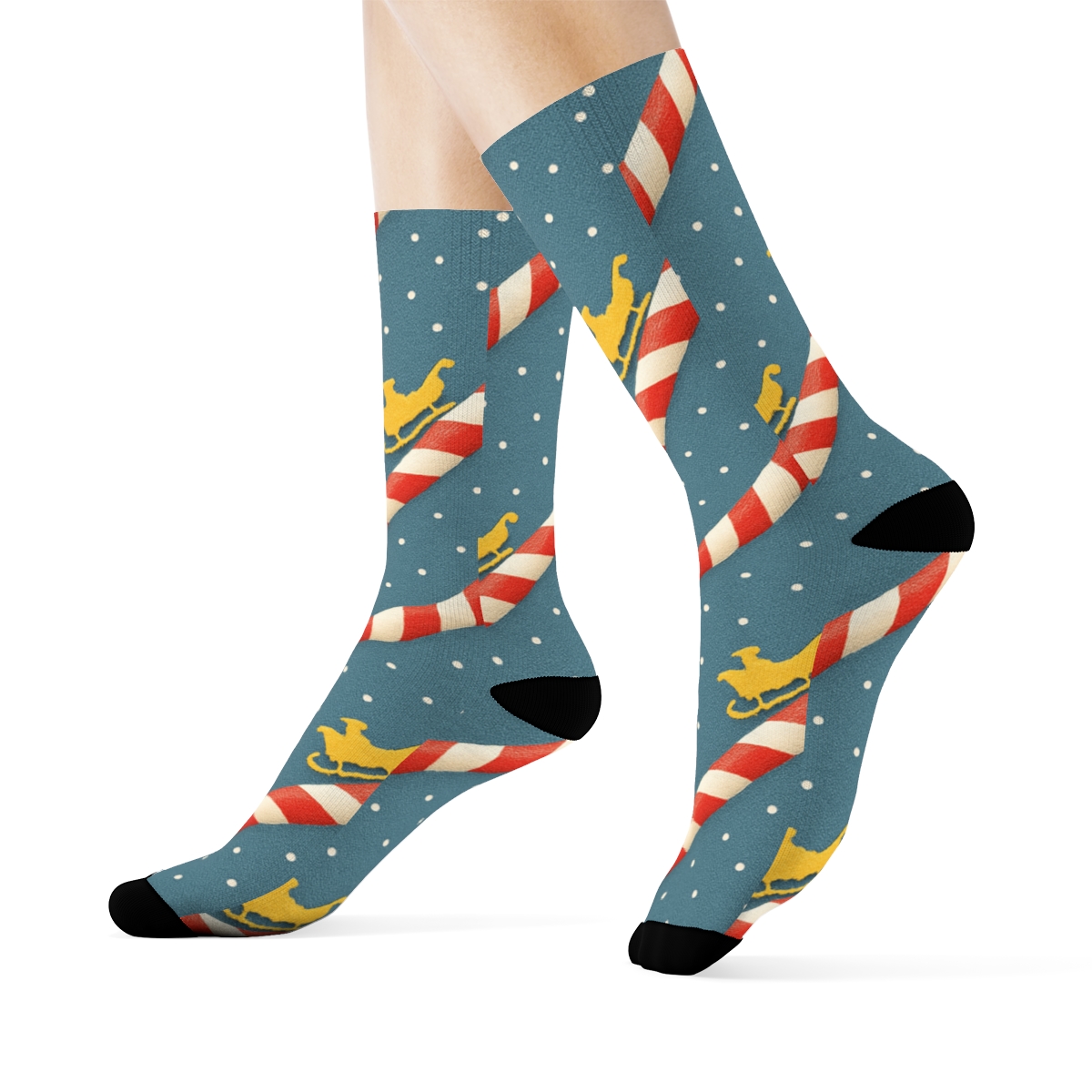 Striped Candy Sleigh Track Xmas Path stylish athletic crew socks