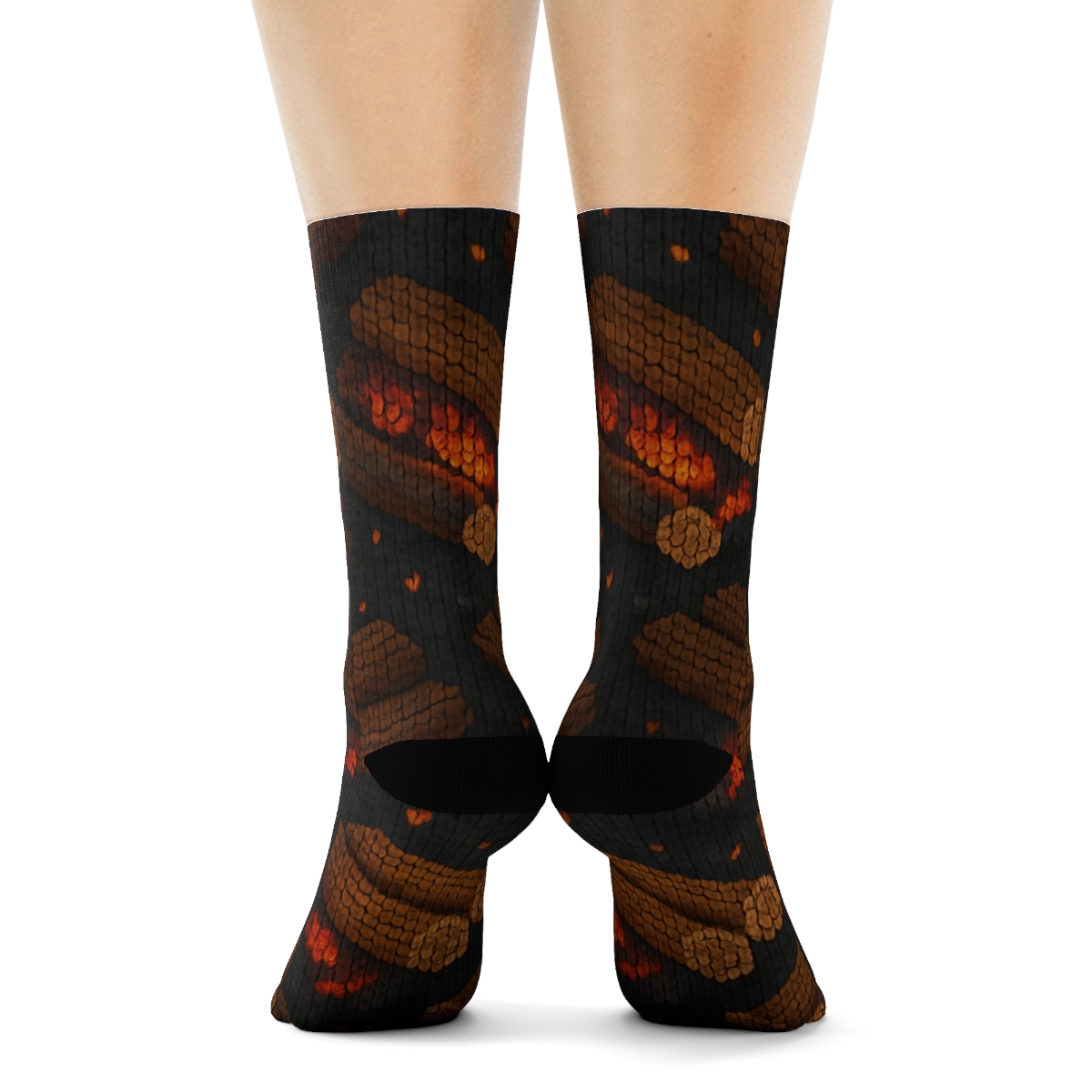 Stacked Log Tessellation In Heart Glow designer printed crew socks