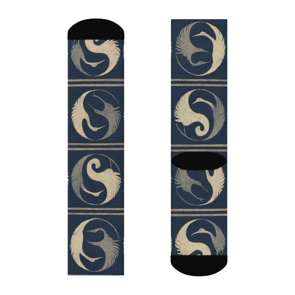 Indigo Dual Crane Border Bands unique graphic crew socks