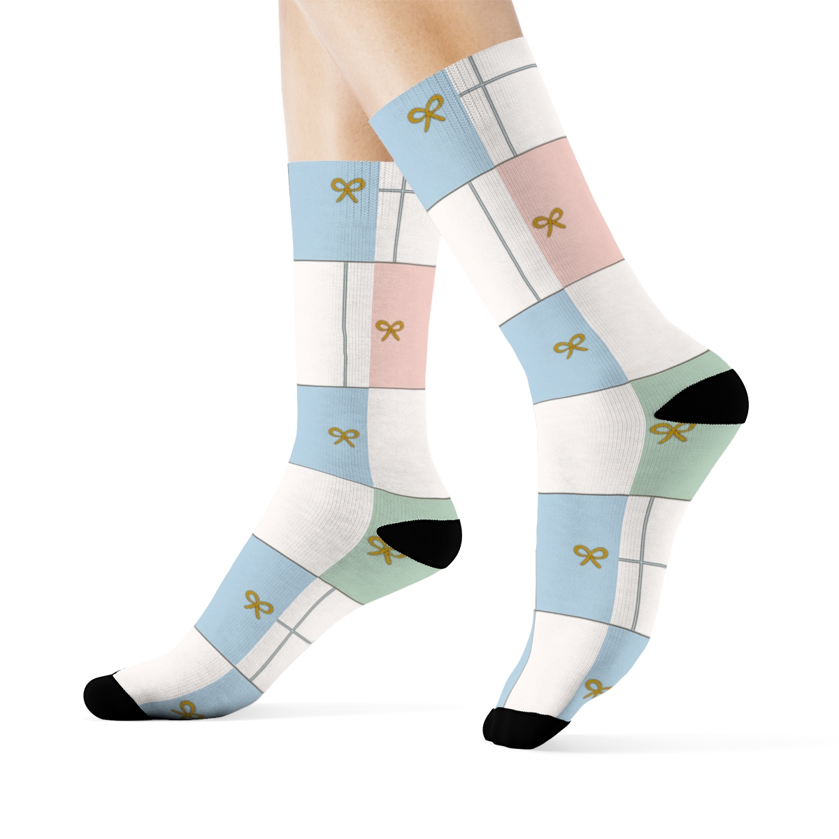 Starlit Gift Wrap Tiling Presents designer printed crew socks