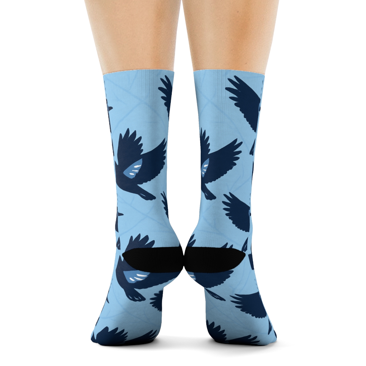 Blue Jay Flight Array On Sky Blue Field custom crew socks