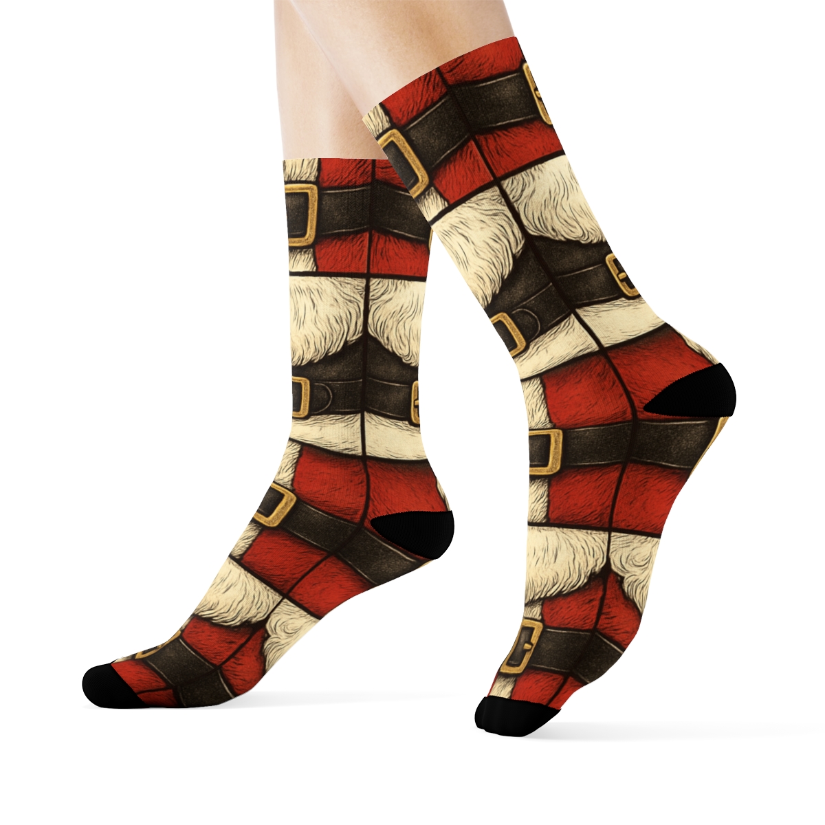 Santa Suit Panel Grid Pattern trendy patterned crew socks
