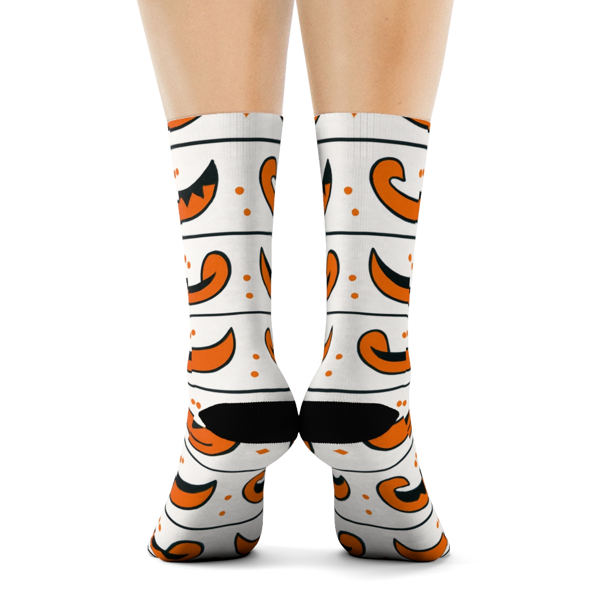 Jack O Lantern Smile Stripe Repeat On White Background premium sports crew socks