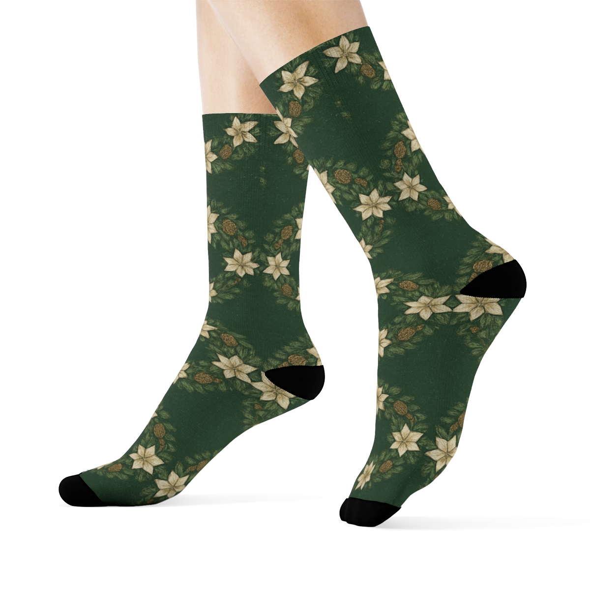 Evergreen Wreath Bands With Pinecone Accents trendy patterned crew socks