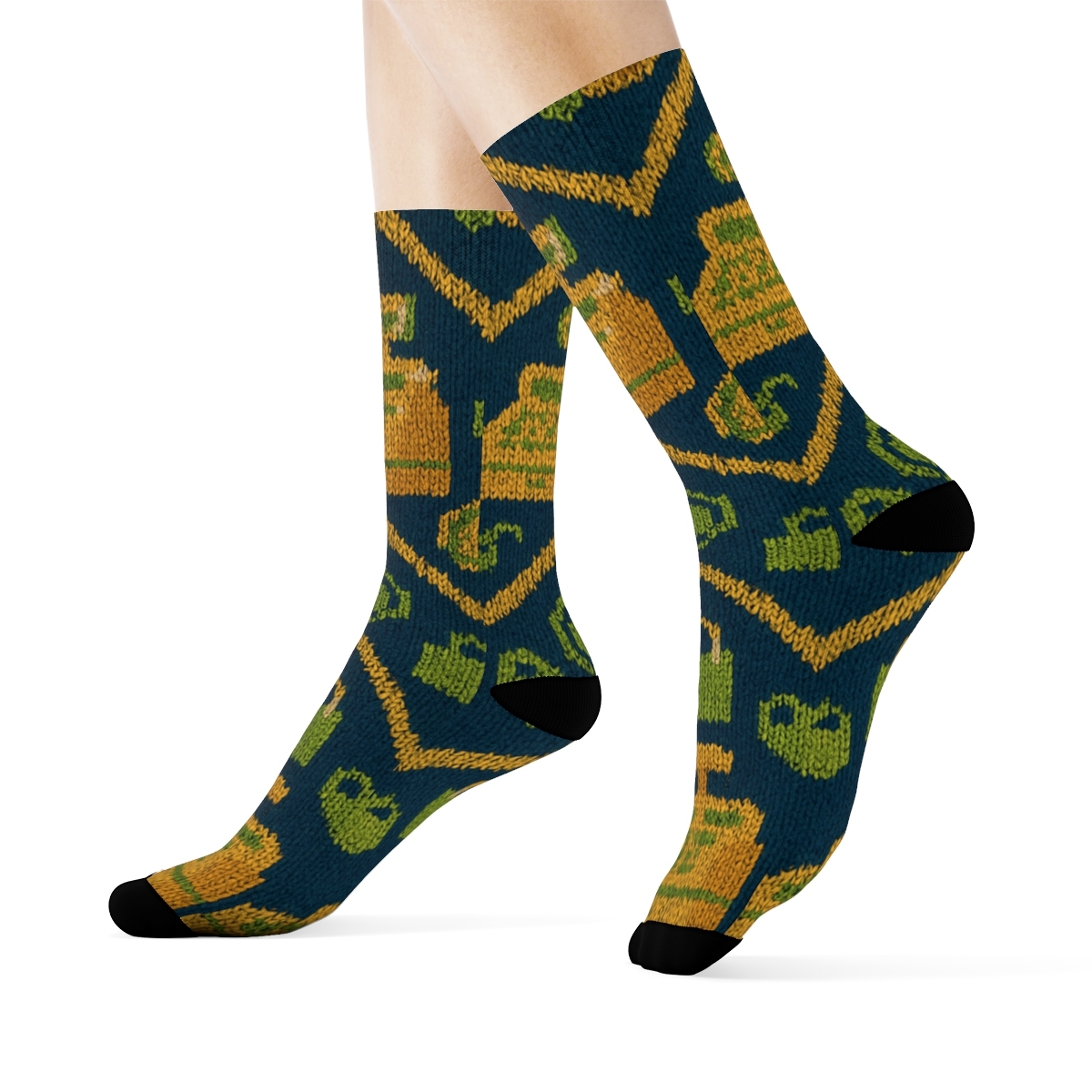 Cashier Knitted Illusion Coin Chevron designer printed crew socks