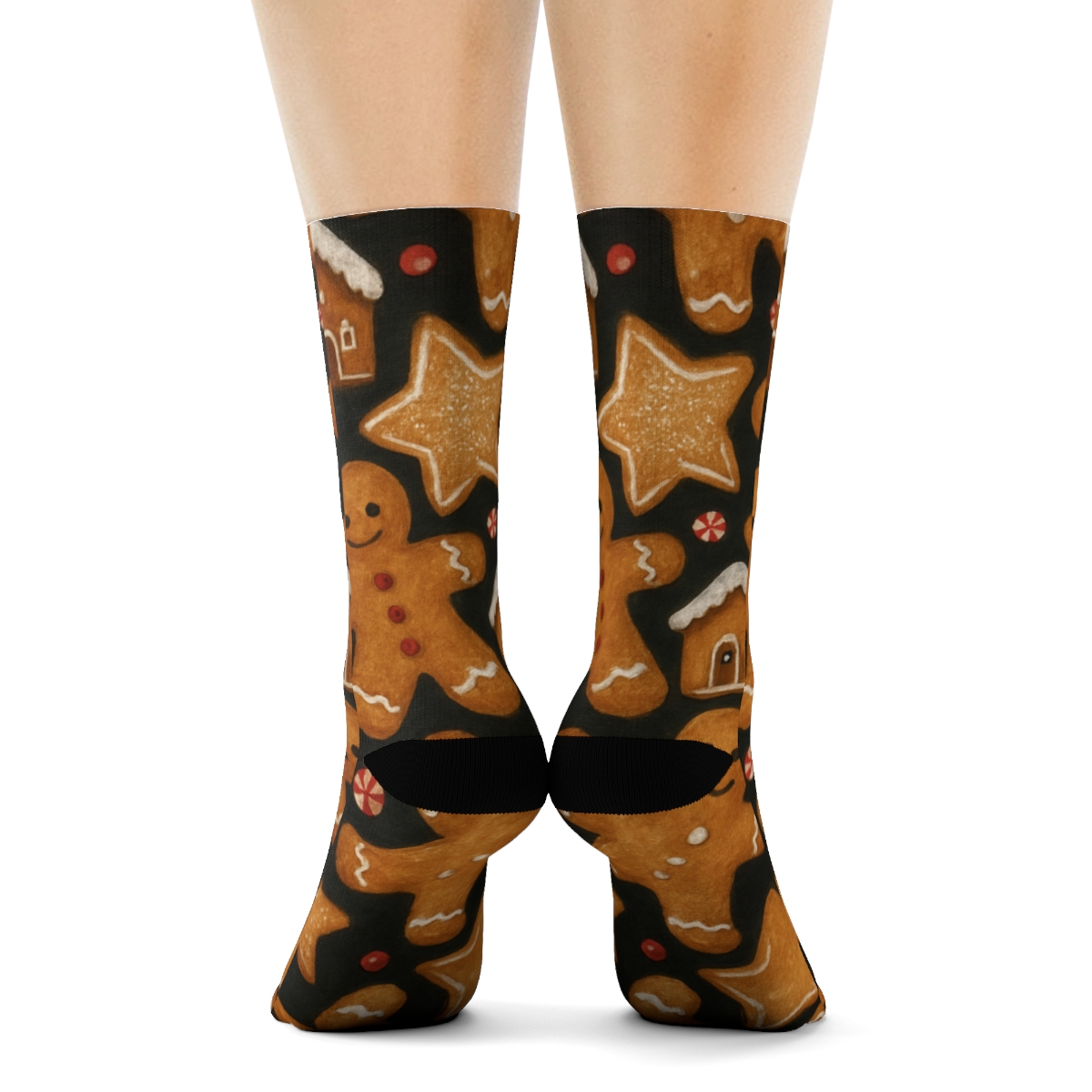 Christmas Gingerbread Tessellation On Charcoal Background soft everyday crew socks